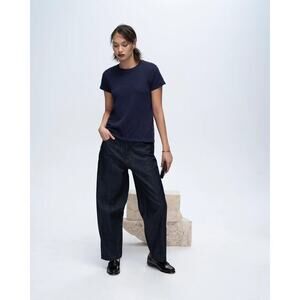 ATM Women's Blue Slub Jersey Schoolboy Crew Neck T-Shirt Size